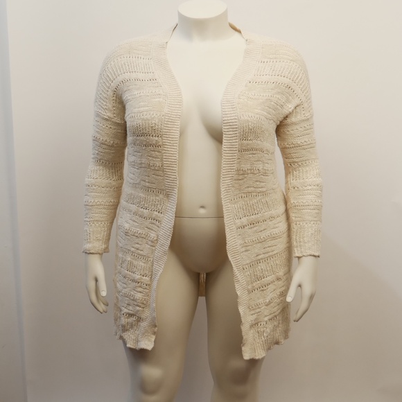Plus Size 0X XL Cotton Long Sleeve Cardigan Open Knit w Striped Pattern NWO - Picture 1 of 5